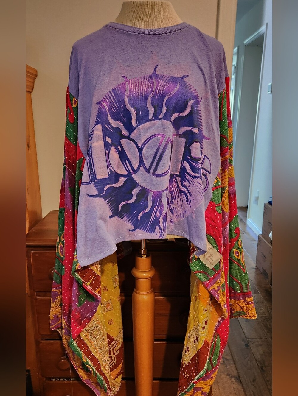 The Doors Purple Graphic Kantha Tunic with Colorful Patchwork Drape Tunic